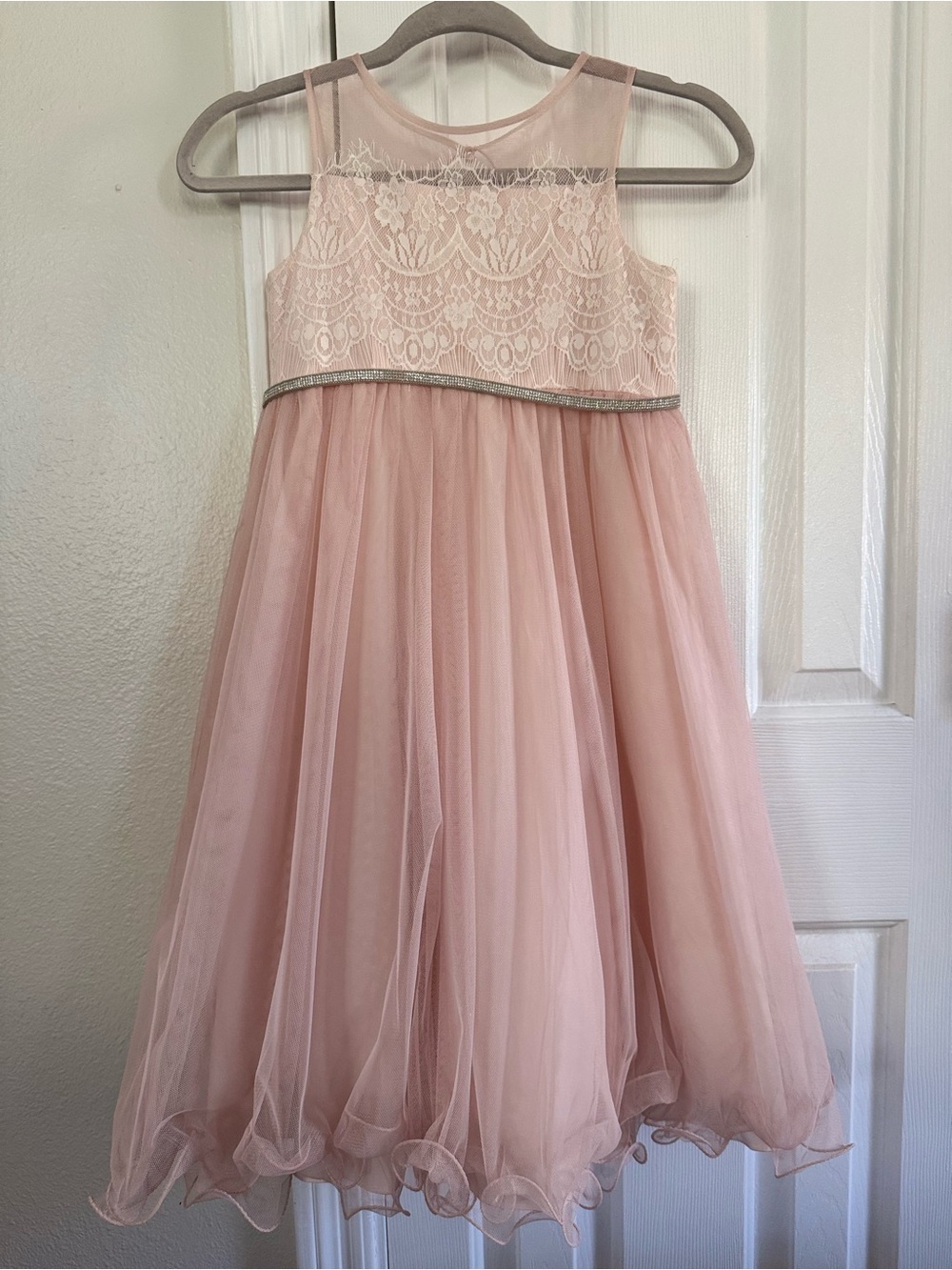 Girls' Pink Tulle Lace Party Dress